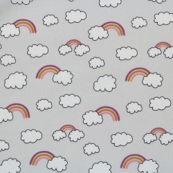 Tissu nuages arc en ciel gris