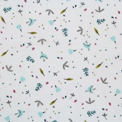 Tissu oiseaux feuilles