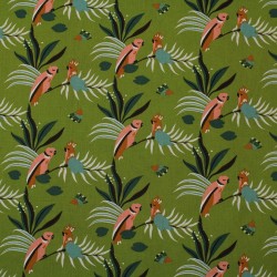 Tissu oiseaux fond vert